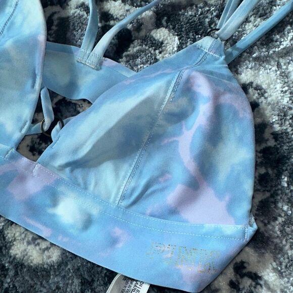 PINK VS Bonded (XS) Blue//Pink Tie Dye Strappy Bralette Triangle Bra - Picture 2 of 6